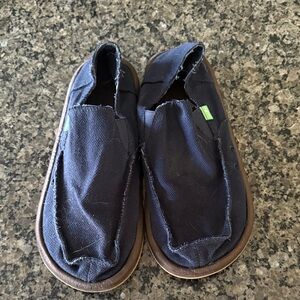 Navy Slip-On Canvas Slippers with Brown Sole